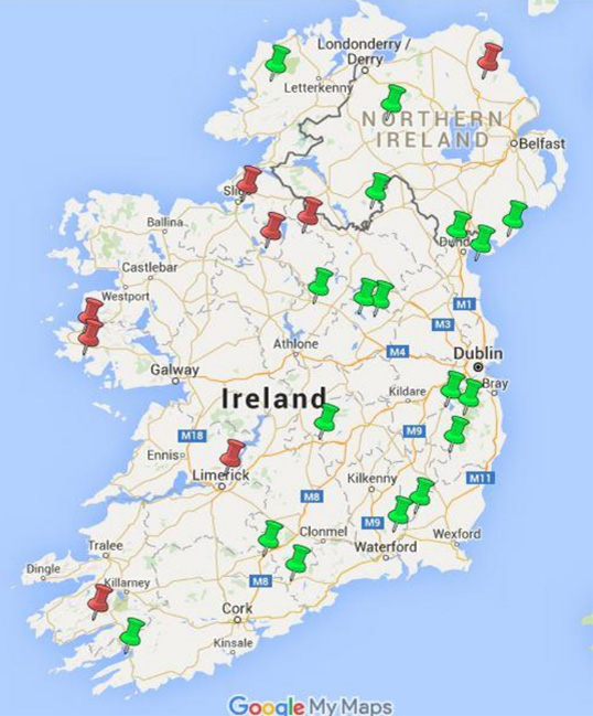 Map of highest peaks in 32 counties